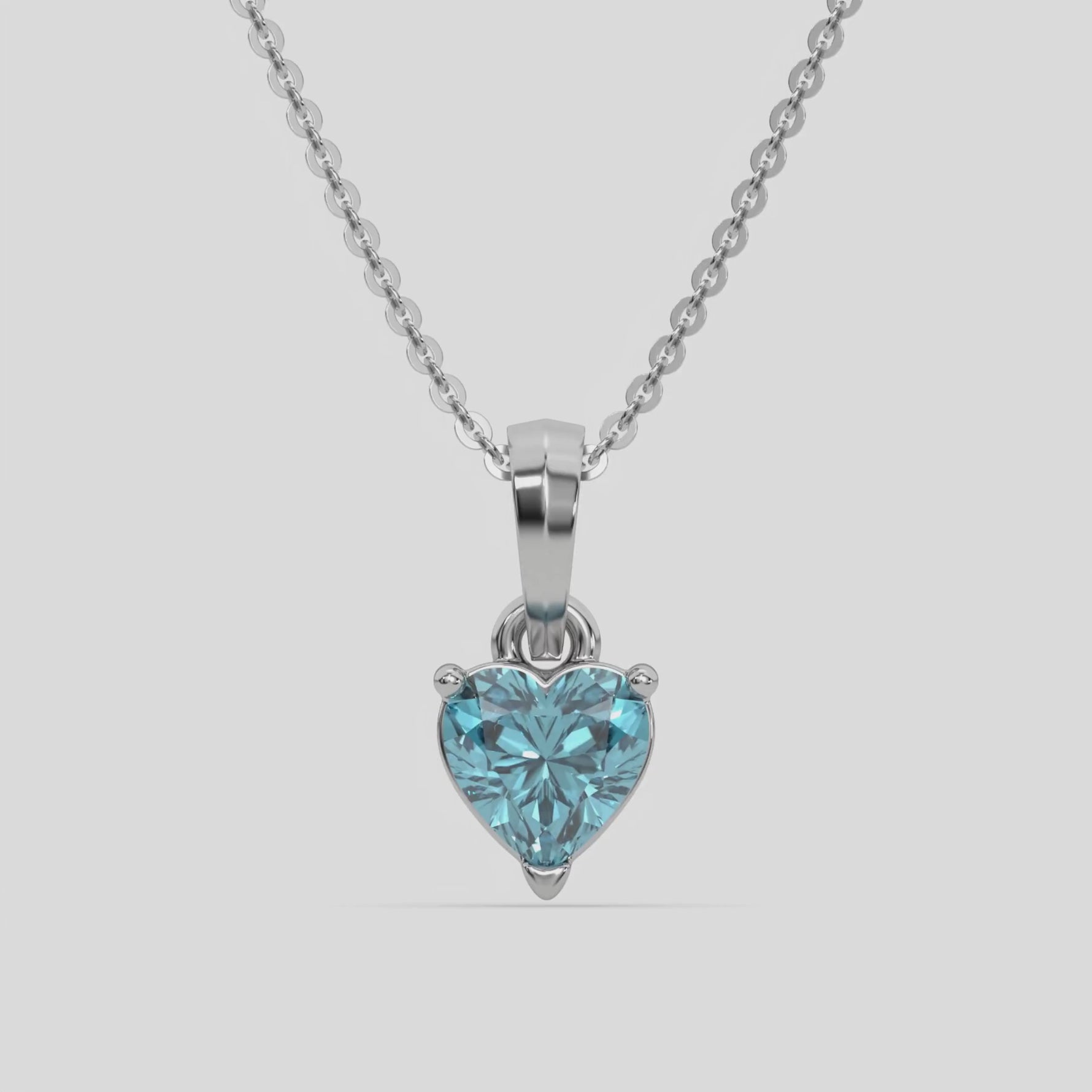 14K White Gold Fancy Blue Heart Solitaire Diamond Necklace