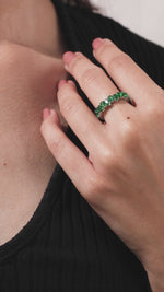 14K White Gold  Pear Cut Emerald Gemstone Half Eternity Ring
