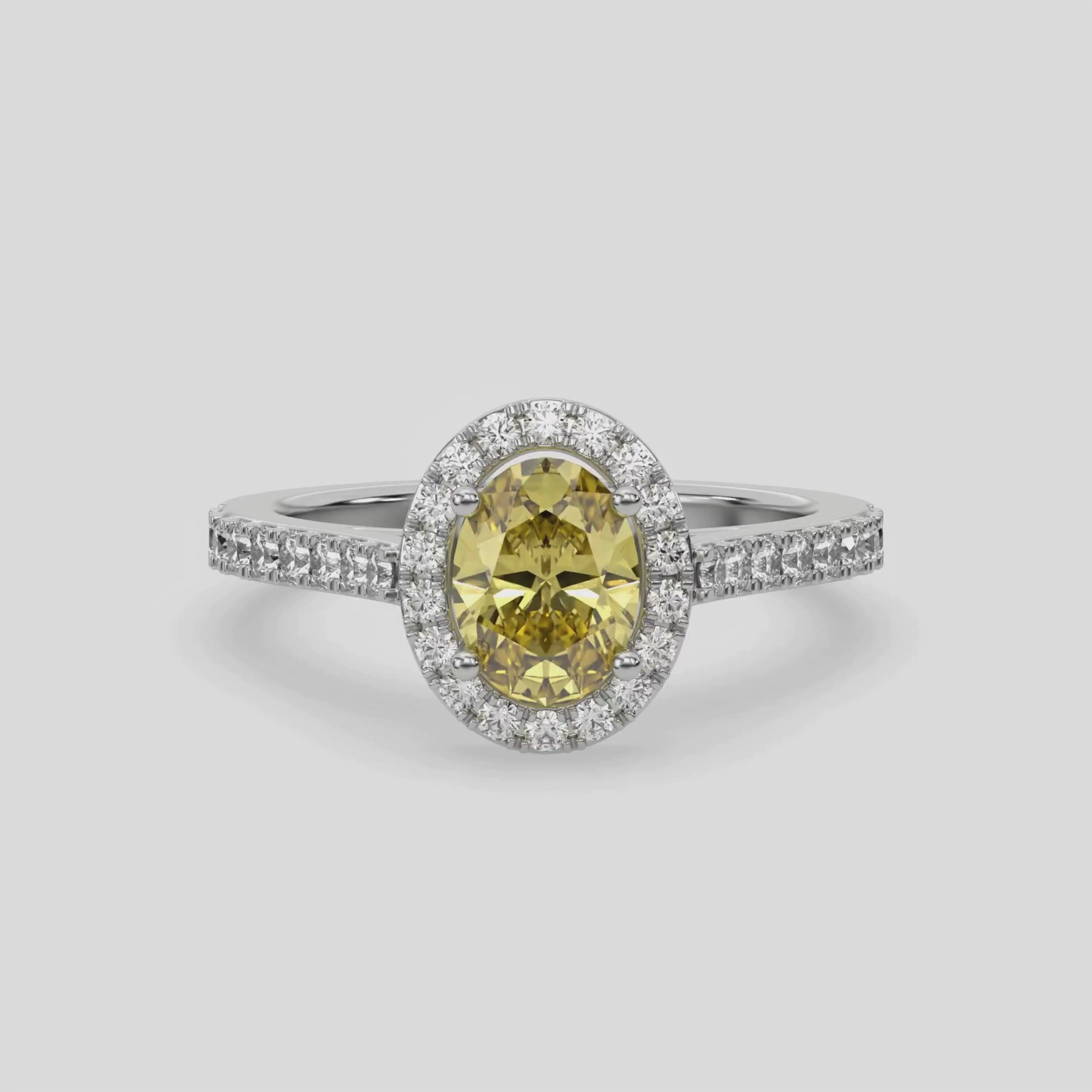 18K White Gold 2 CT Fancy Yellow Oval Solitaire Diamond Engagement Ring