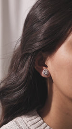 Oval Cut Halo Gold Earring 