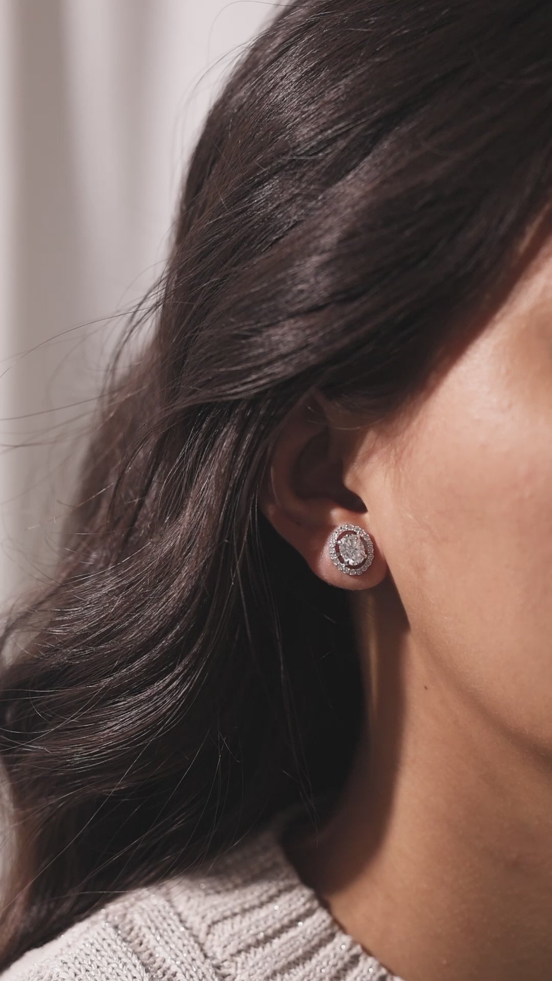 Oval Cut Halo Gold Earring 