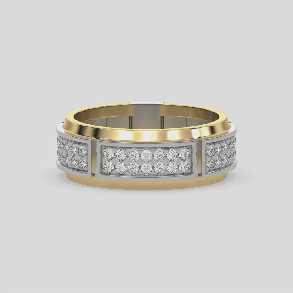 This dual-tone diamond eternity ring is approximately made with 0.85 carats of round brilliant-cut diamonds, set in a pave setting