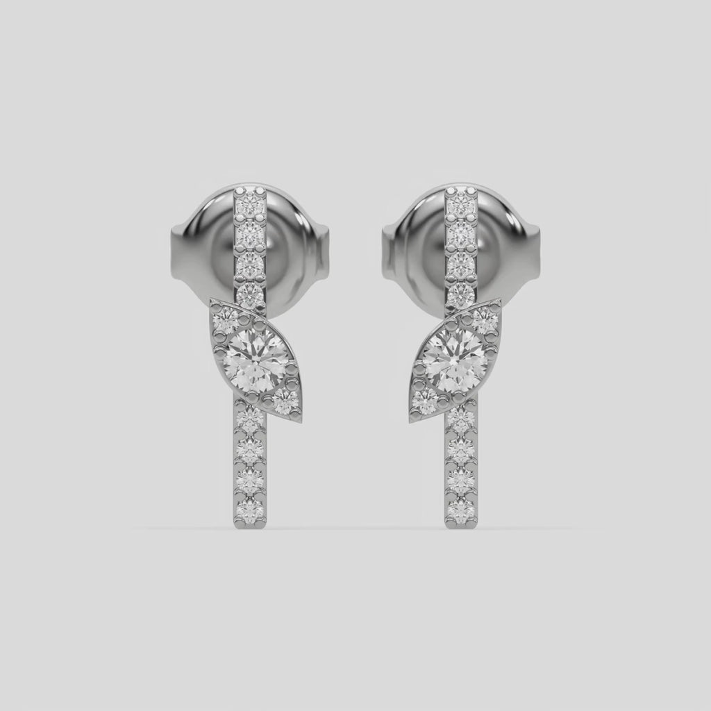 This video features a white gold Bar Diamond Earrings made with small round brilliant-cut diamonds in pave setting