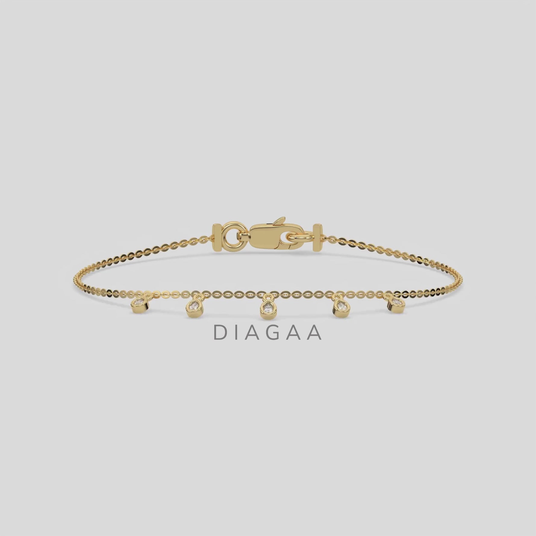 14K Yellow Gold Dangling Round Cut Diamond Bracelet