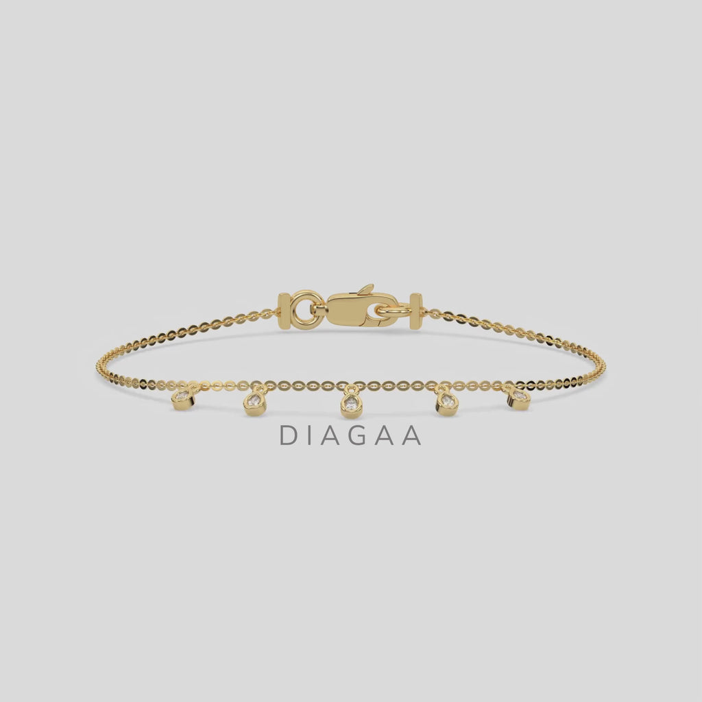 14K Yellow Gold Dangling Round Cut Diamond Bracelet