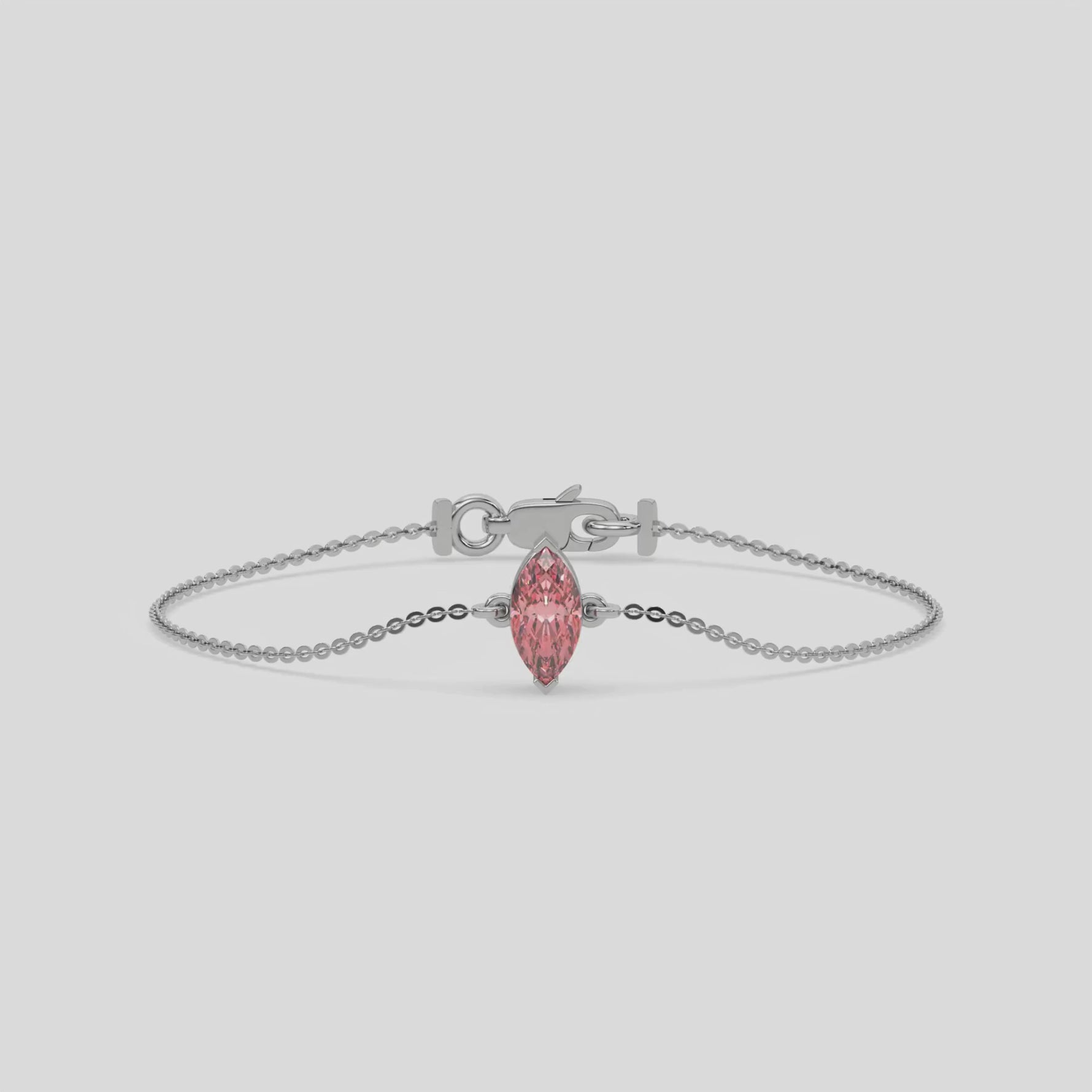 14K Gold Fancy Pink Marquise Solitaire Diamond Bracelet