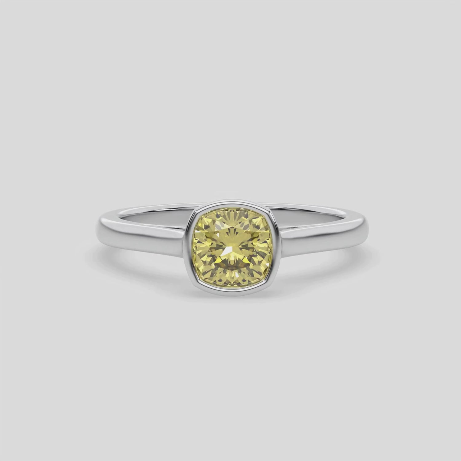 3 CT Fancy Yellow Diamond Cushion Bezel Engagement Ring