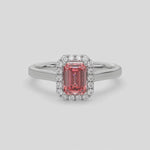 Halo Emerald Diamond Ring, Pink Emerald Cut Engagement Ring, Halo Wedding Ring, Pink Engagement Ring,