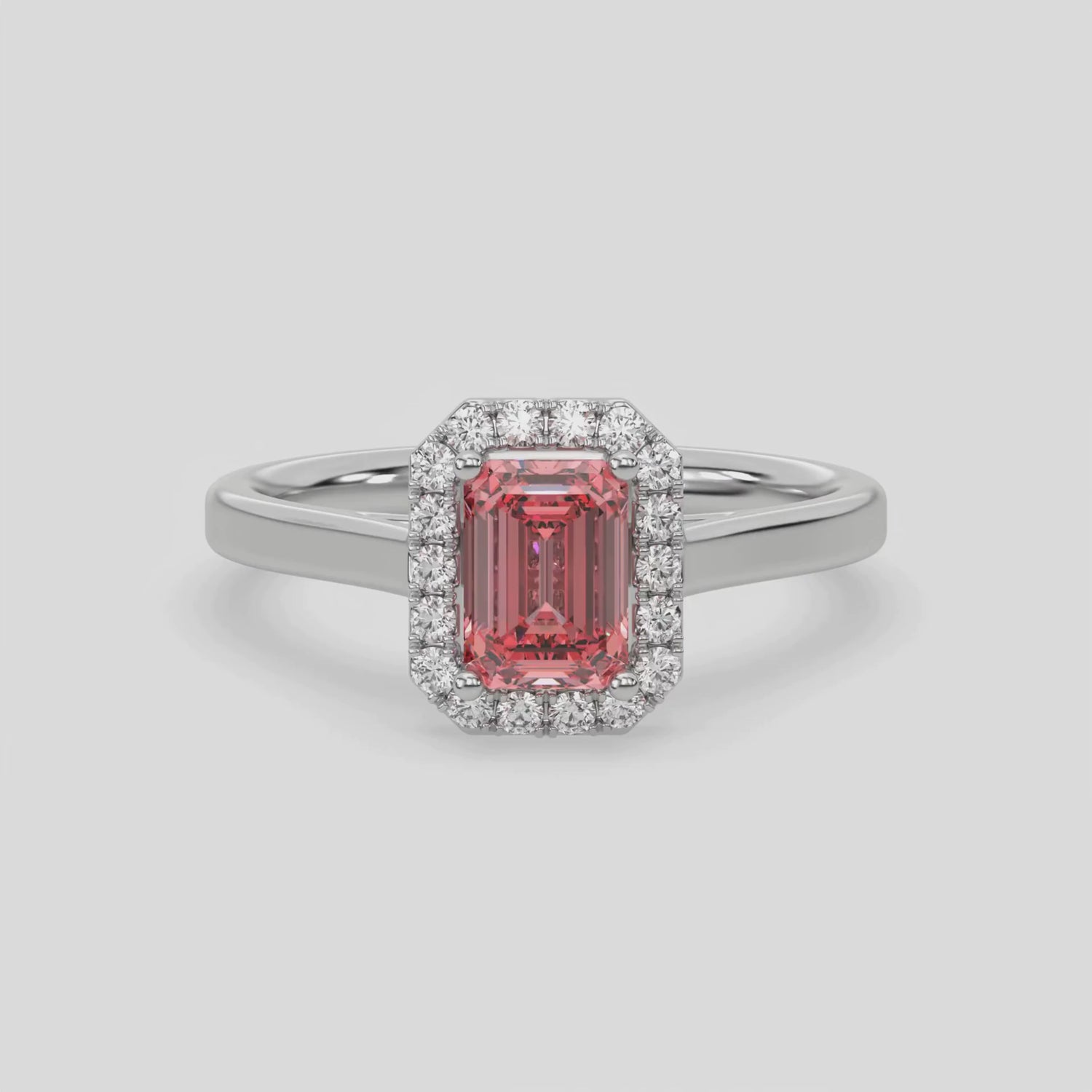 Halo Emerald Diamond Ring, Pink Emerald Cut Engagement Ring, Halo Wedding Ring, Pink Engagement Ring,