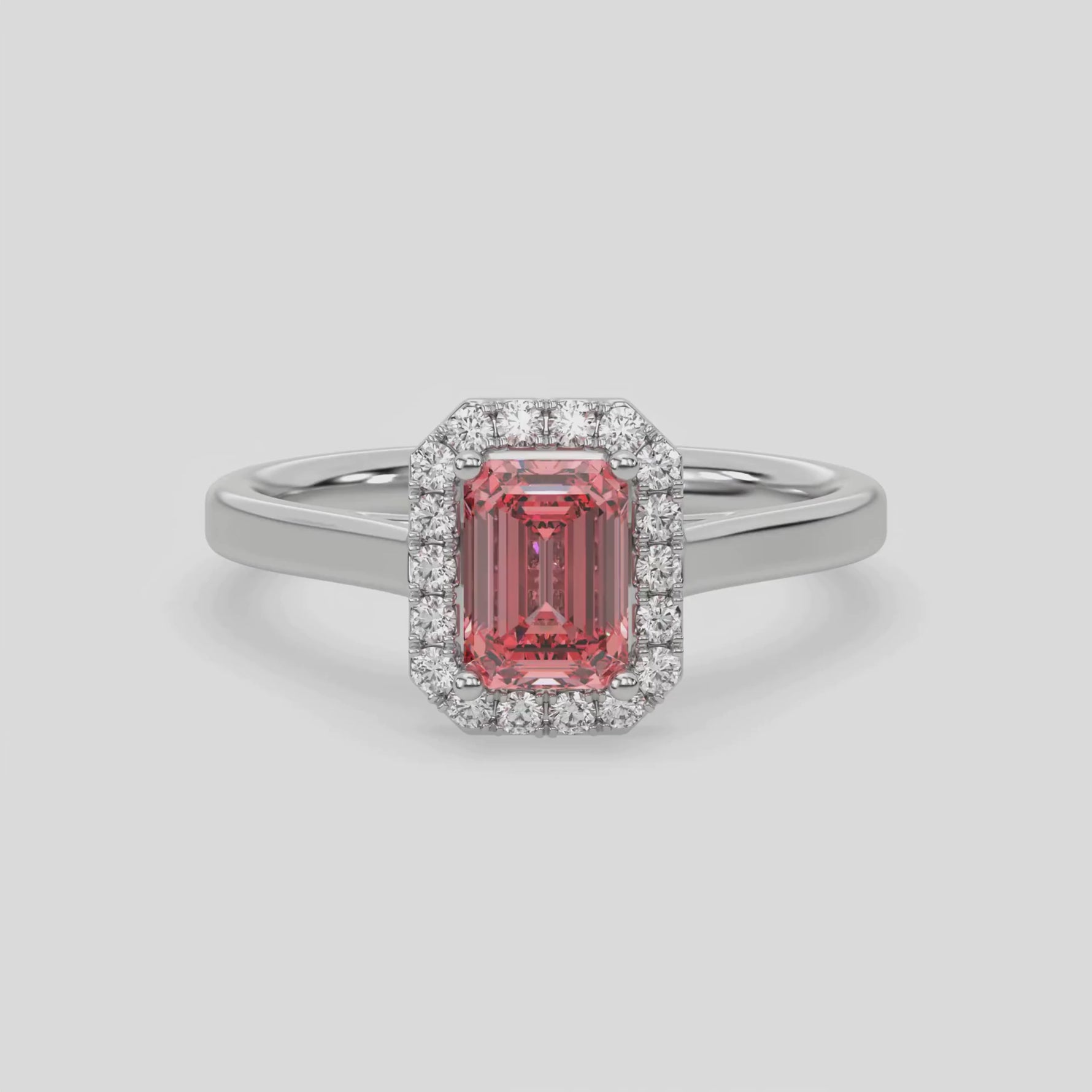 18K White Gold Fancy Pink Emerald Cut Diamond Engagement Ring