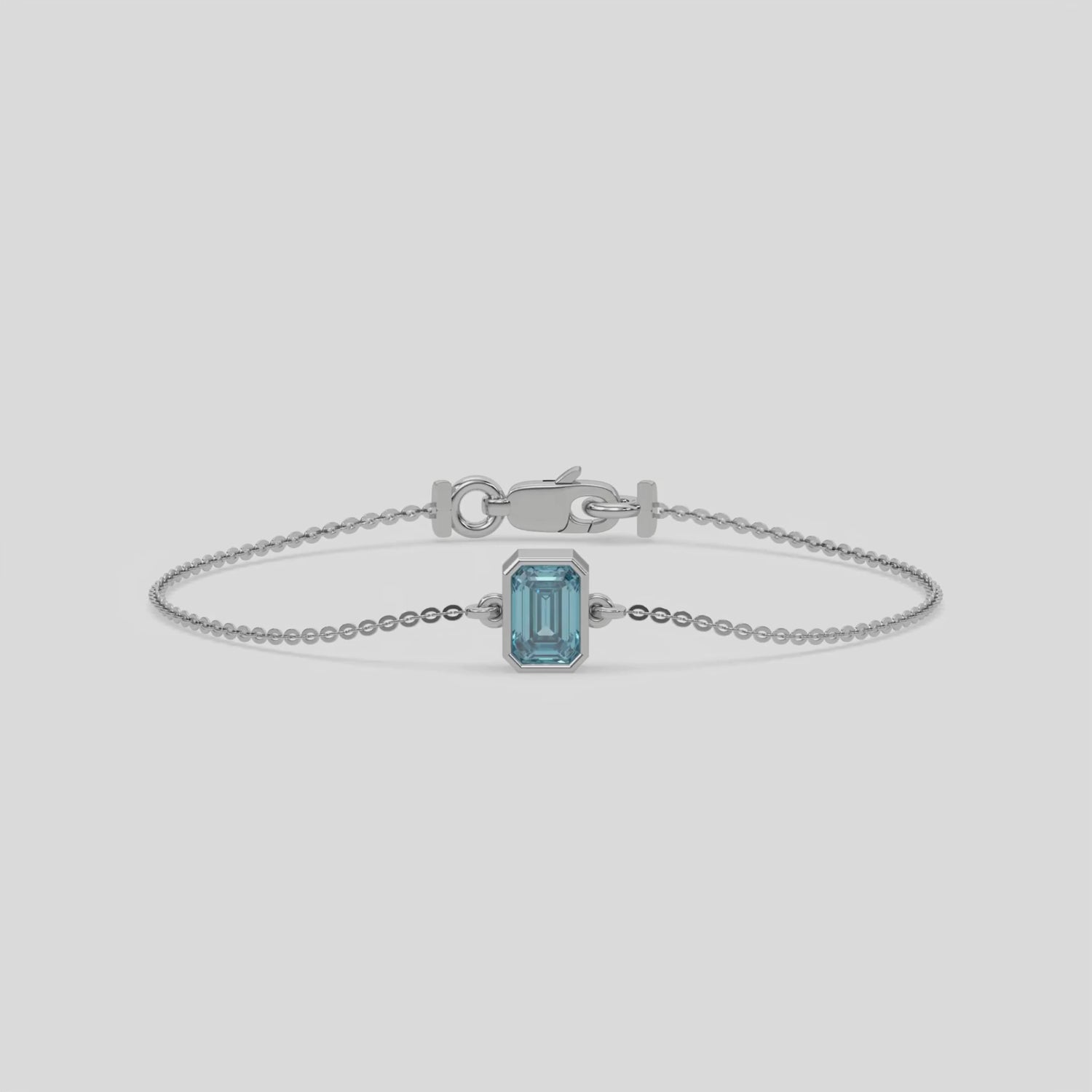 Fancy Blue Solitaire Emerald Diamond Bracelet made with fancy Blue emerald brilliant-cut diamond, securely set in bezel setting