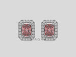 14K White Gold Radiant Halo Diamond Stud Earrings 
