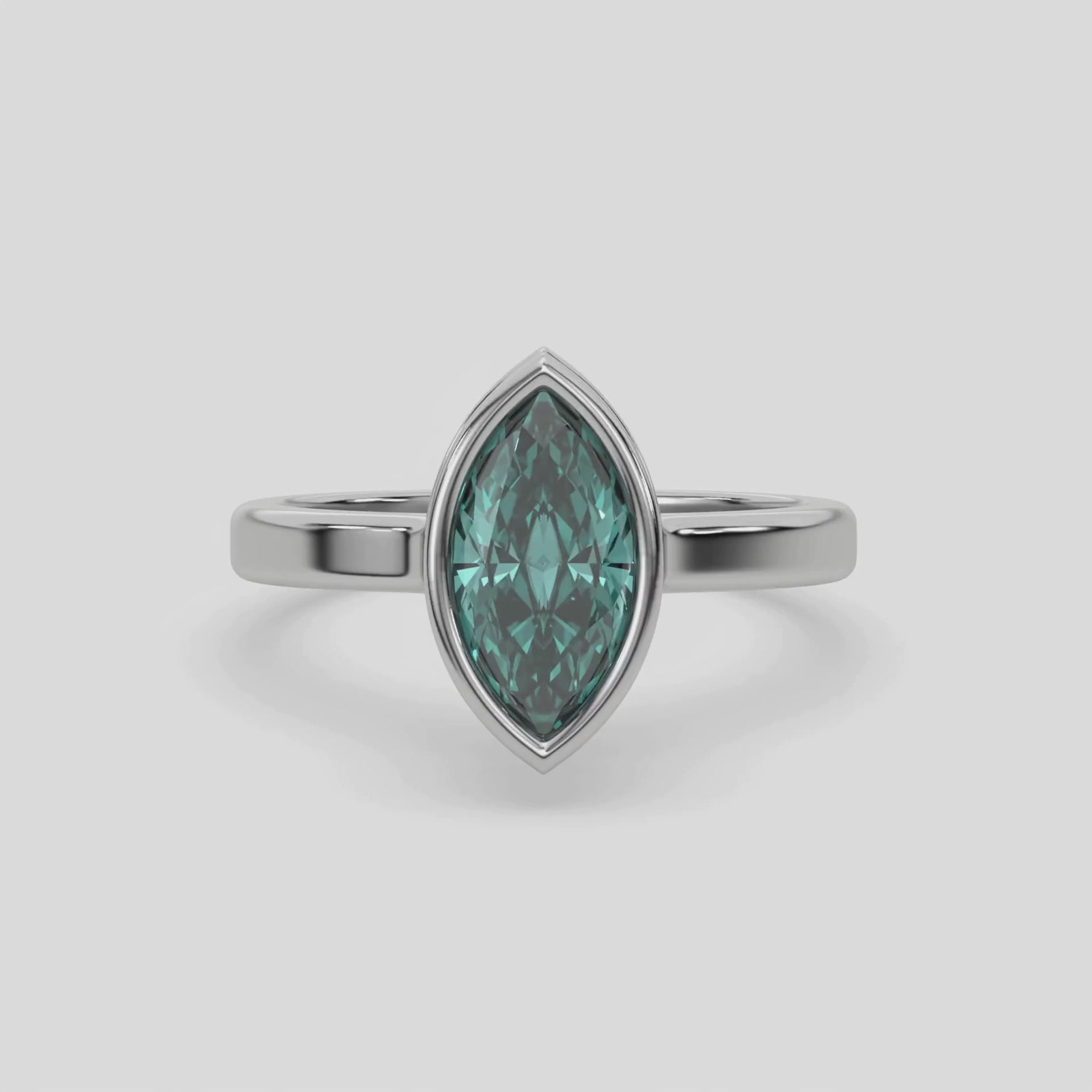 18K White Gold Fancy Green Marquise Diamond Engagement Ring