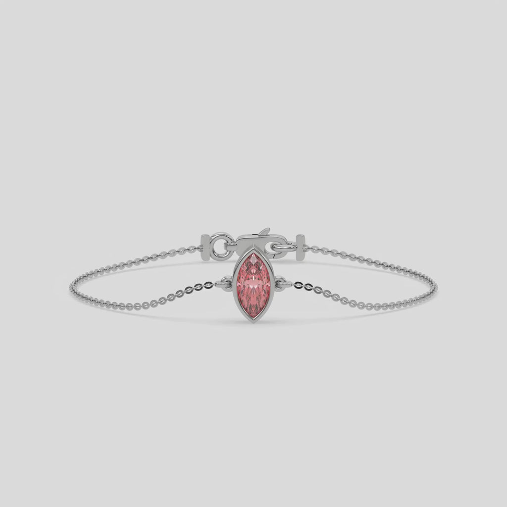 18K White Gold Fancy Pink Marquise Solitaire Diamond Bracelet