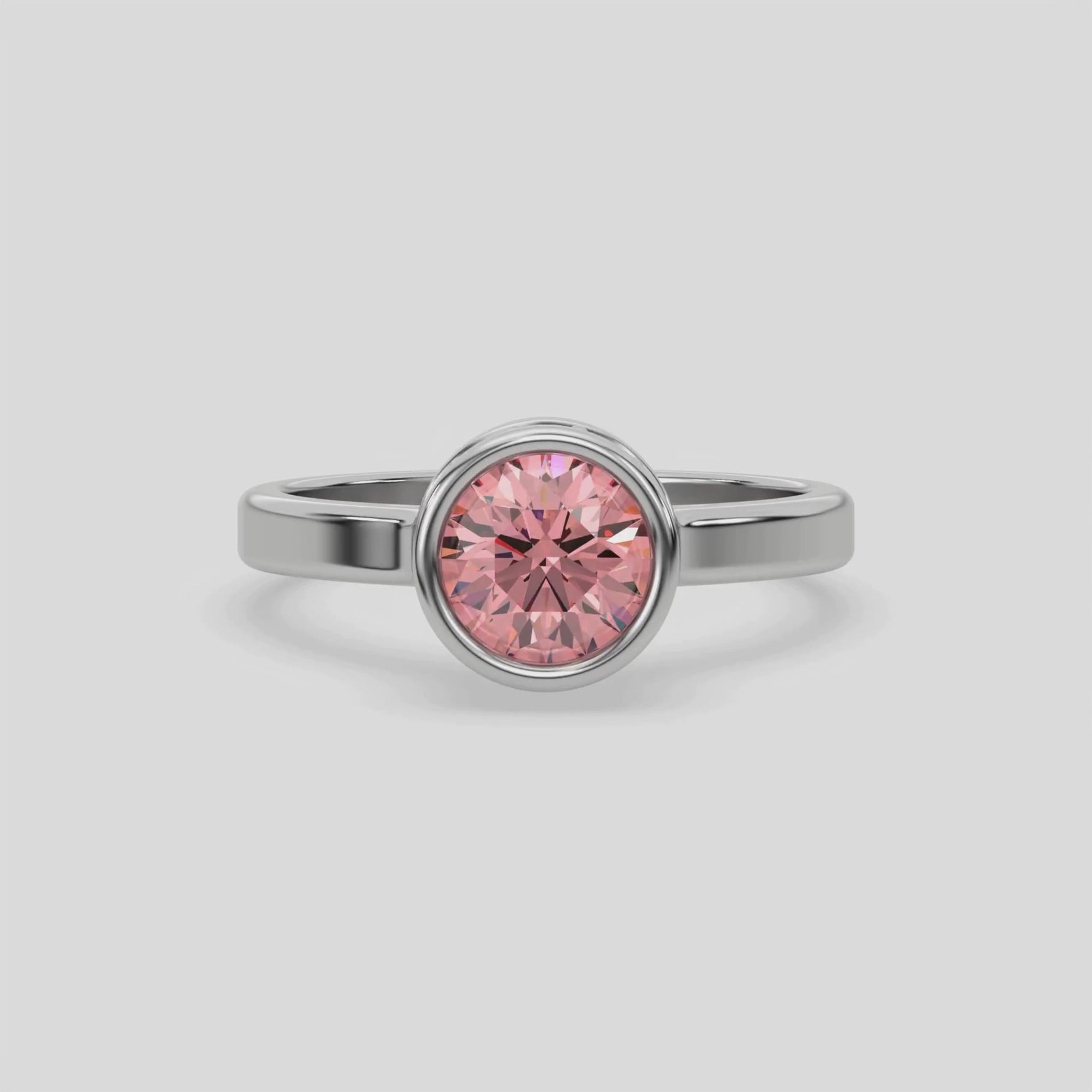 18K White Gold 1 CT Fancy Pink Round Diamond Solitaire Engagement Ring