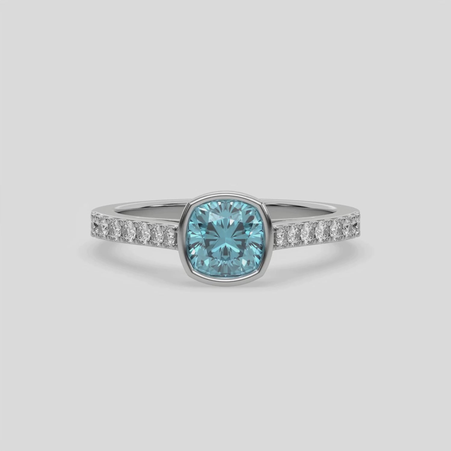 3 CT Fancy Blue Diamond Cushion Solitaire Bezel Engagement Ring