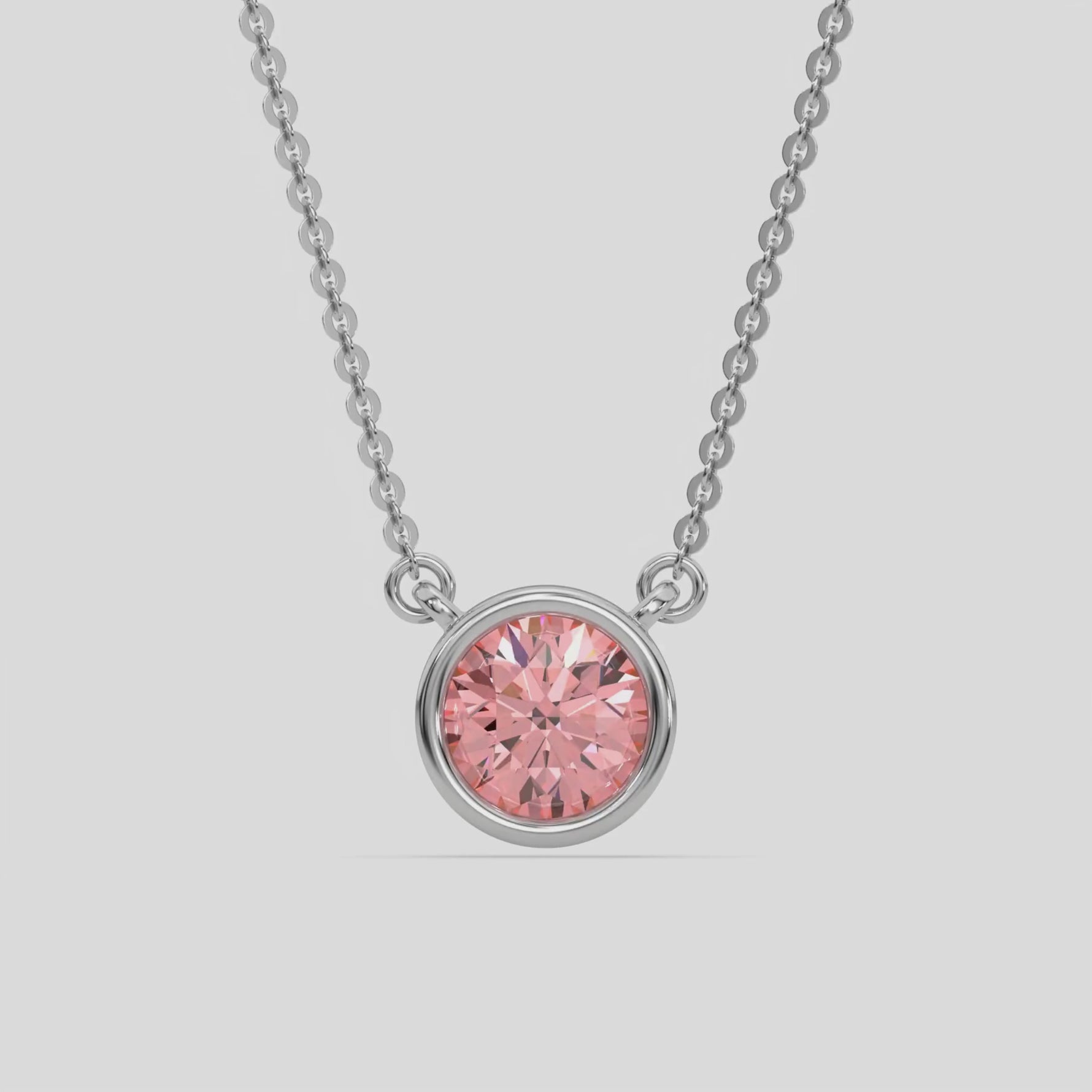 18K White Gold 1 CT Fancy Pink Round Solitaire Diamond Necklace