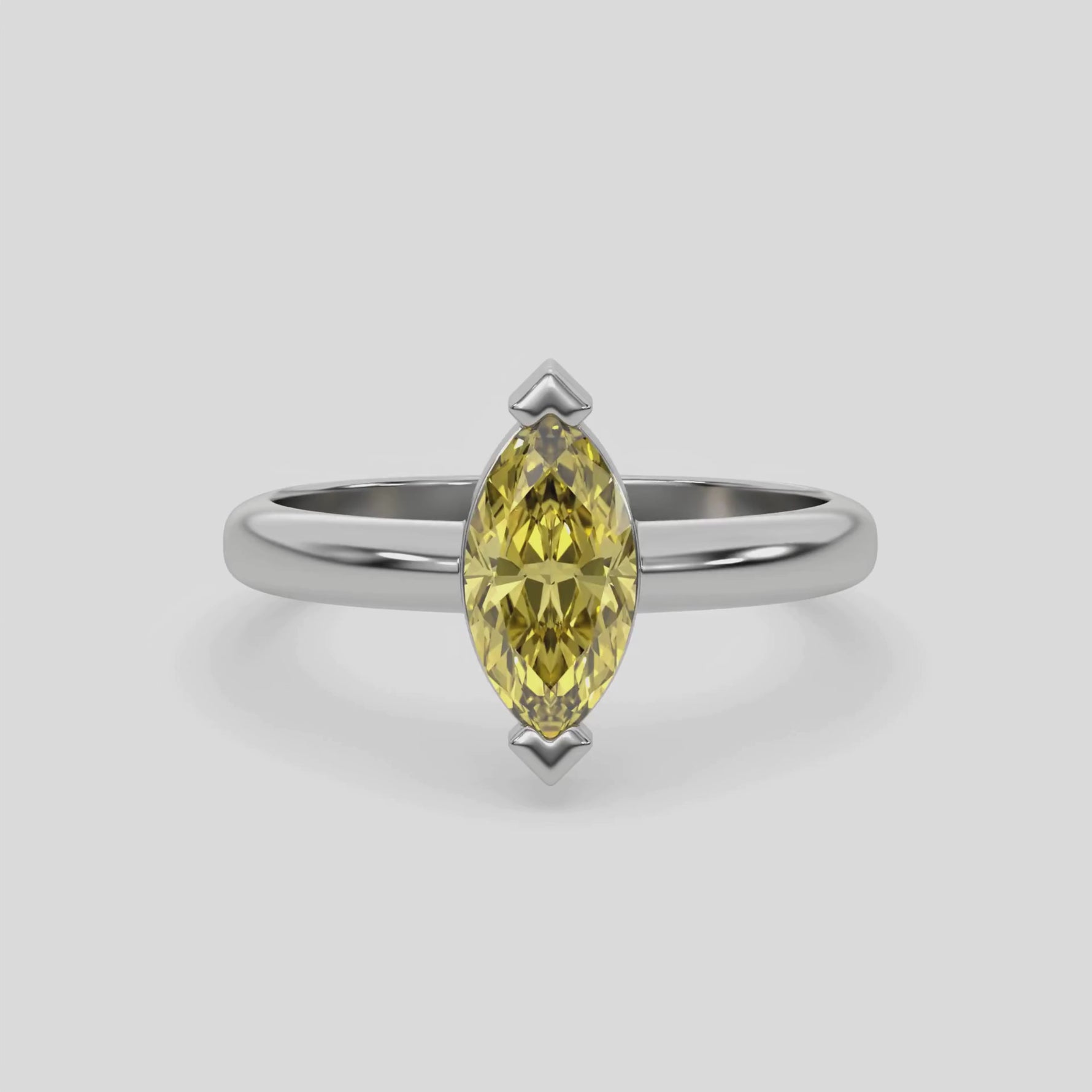 14K White Gold Fancy Yellow Diamond Marquise Solitaire Ring