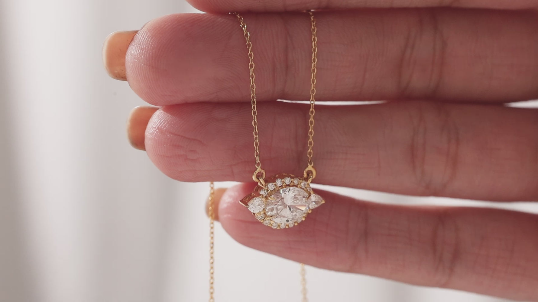 Oval Cut Diamond Cluster Necklace