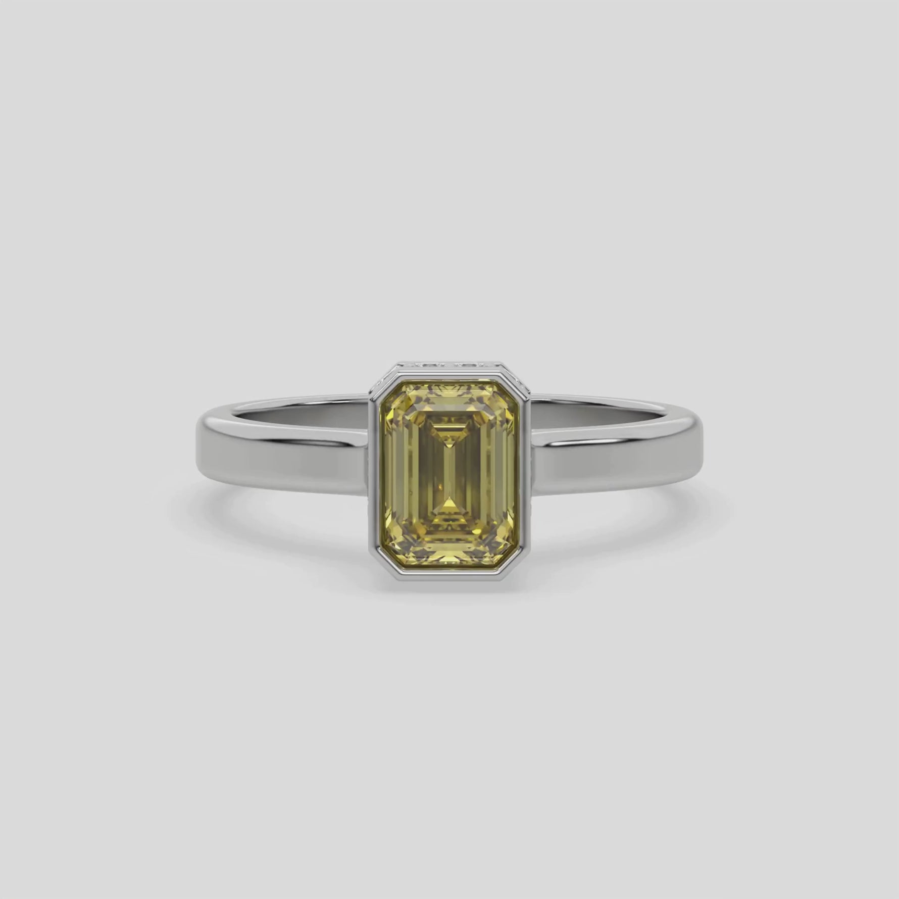 14K White Gold Fancy Yellow Emerald Solitaire Engagement Ring 