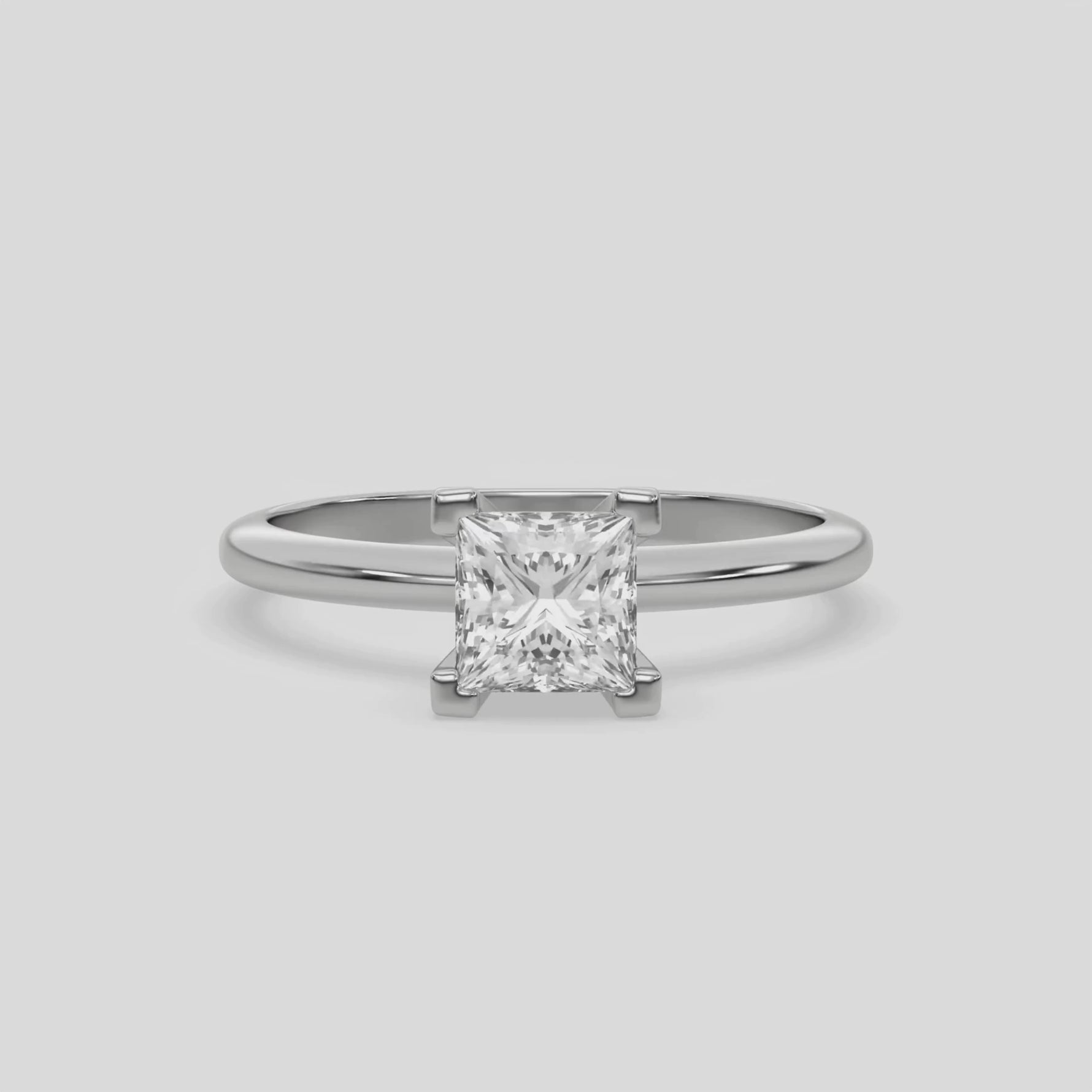 18K White Gold Princess Cut Solitaire Engagement Ring 