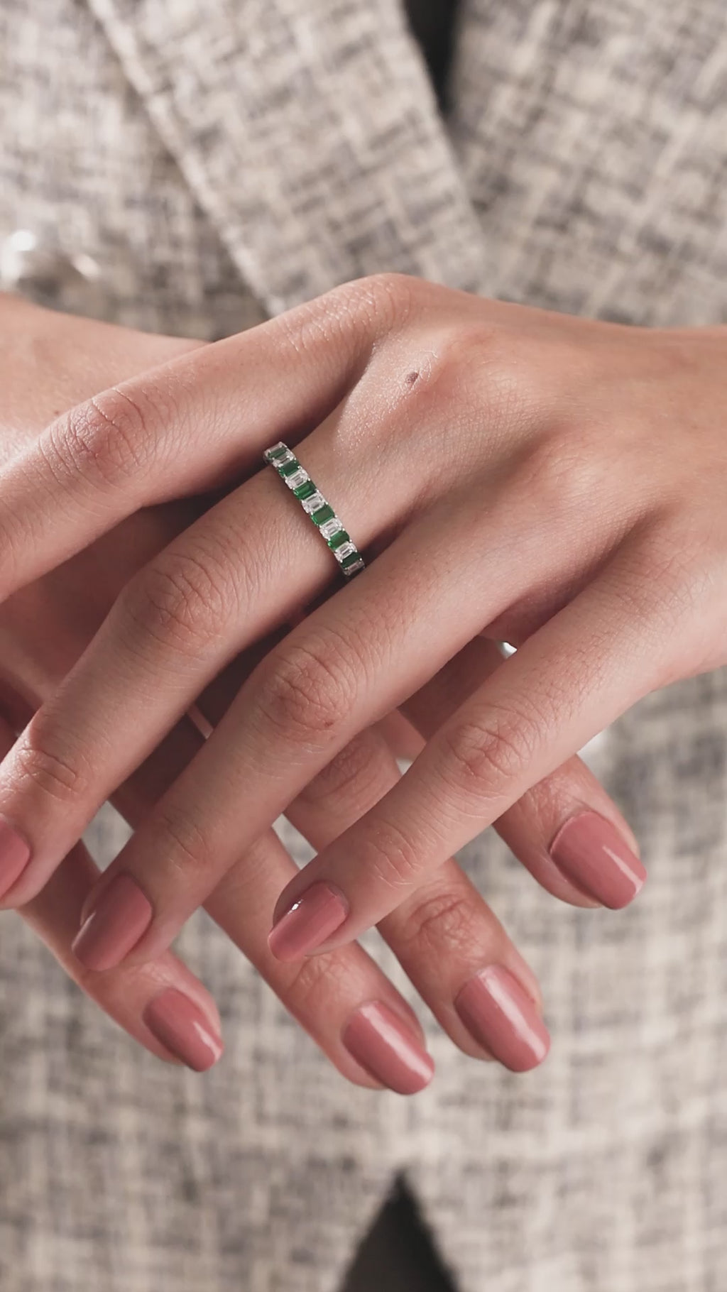 14K White Gold Emerald Diamond And Gemstone Full Eternity Ring