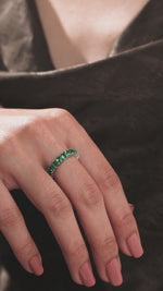 14K White Gold Heart Cut Emerald Gemstone Full Eternity Ring