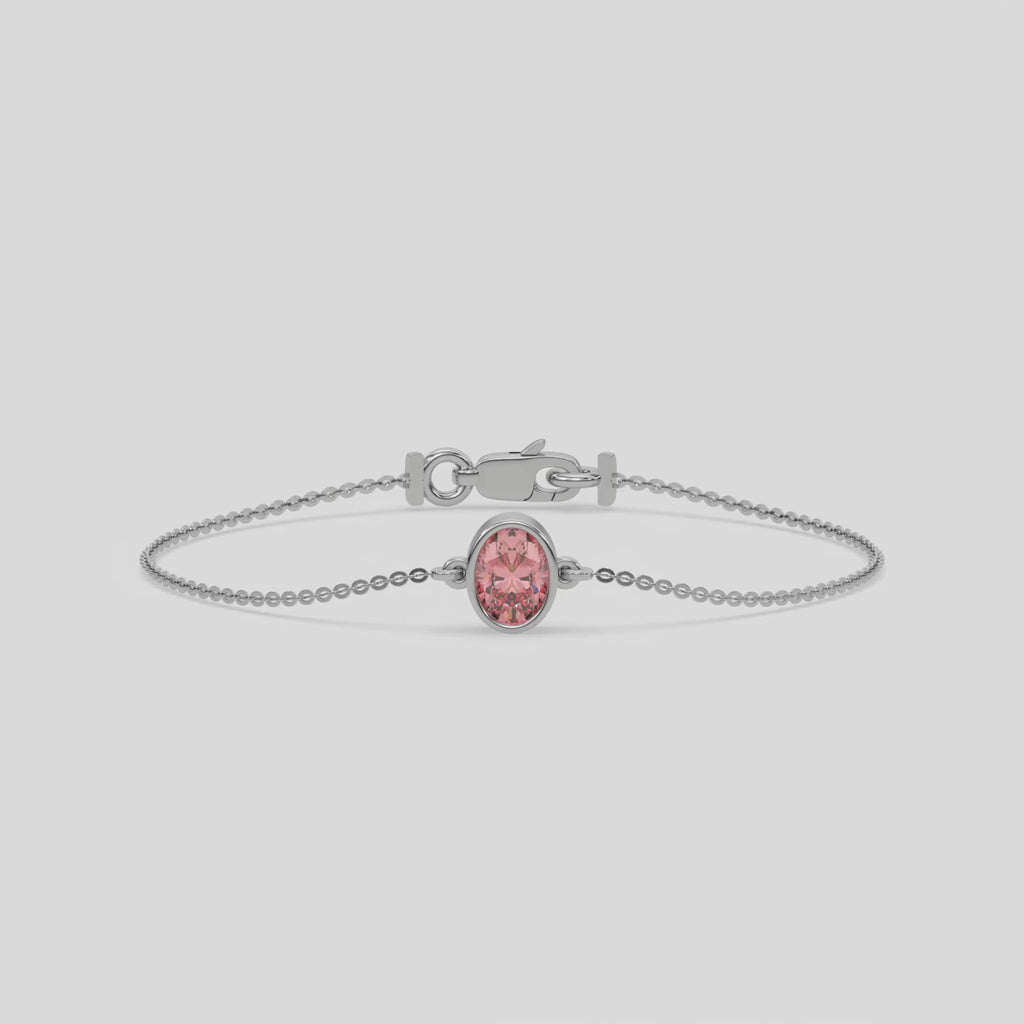 14K White Gold Fancy Pink Oval Solitaire Diamond Bracelet
