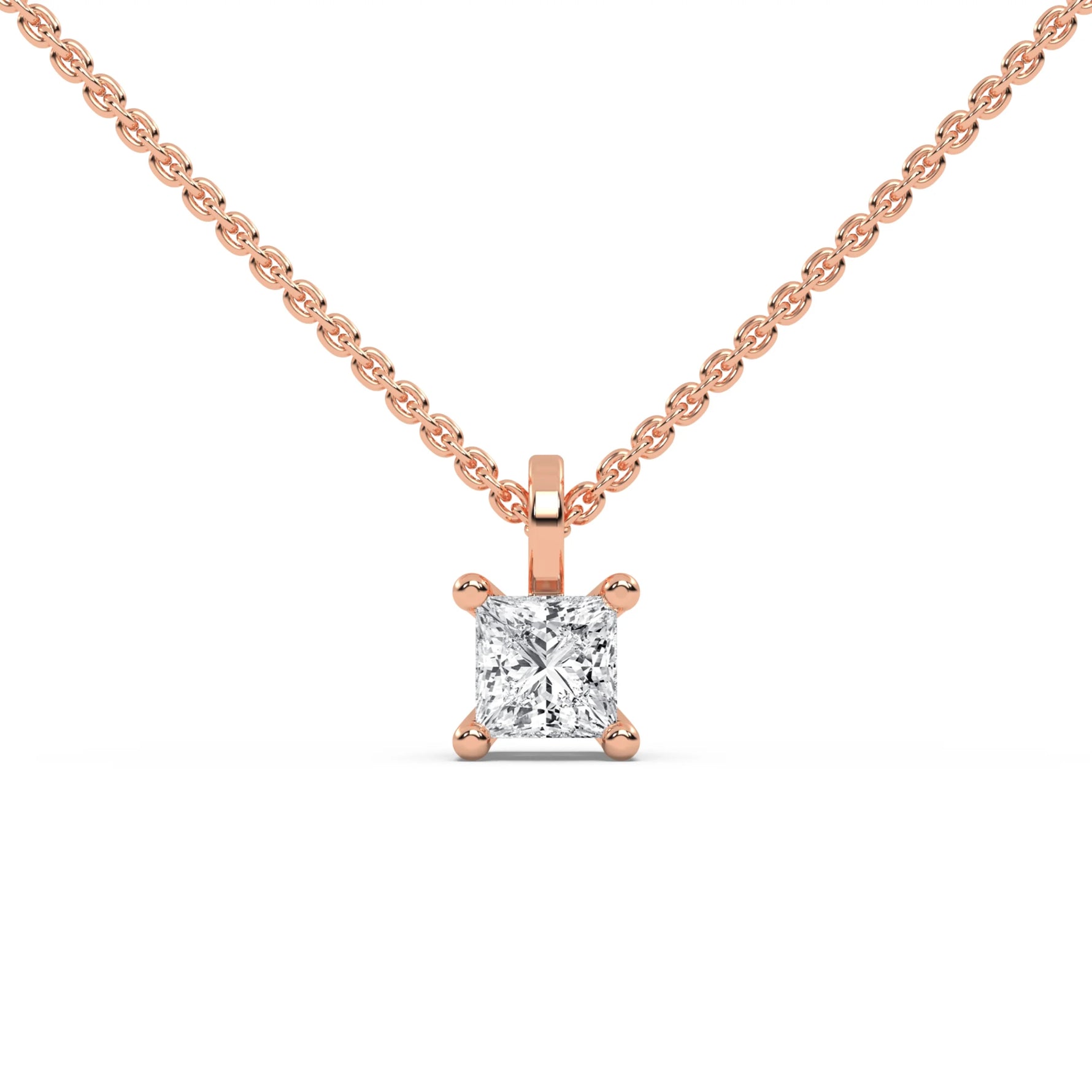 18K Rose Gold Four Prong Diamond Necklace