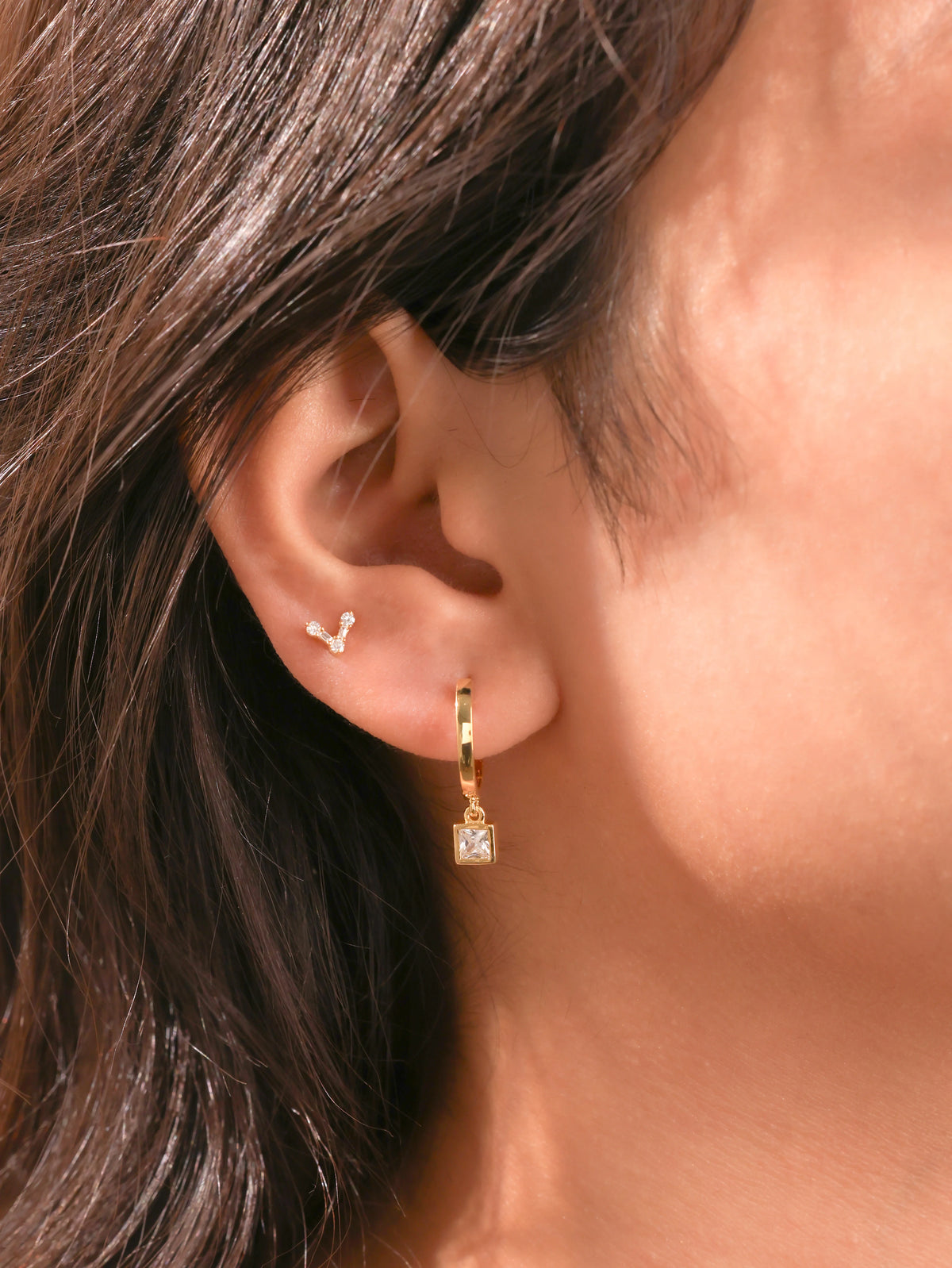 princess diamond Bezel set hoop earrings