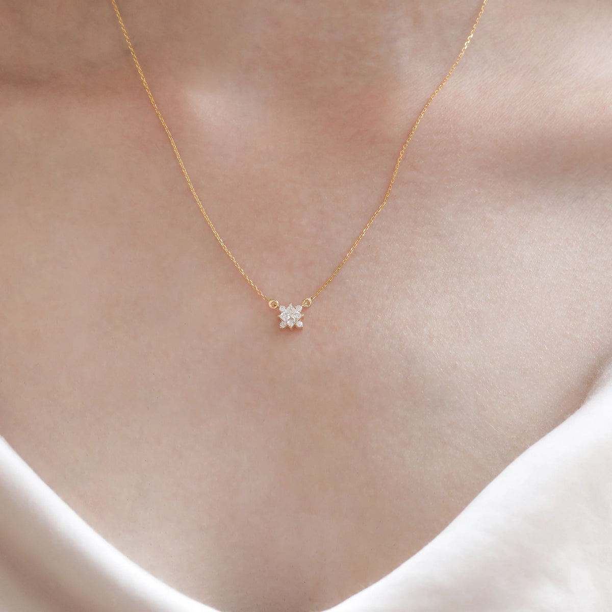 Round and Princess Cluster Necklace 