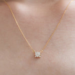 18K Yellow Gold Princess Diamond Cluster Necklace