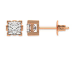 14k rose gold Princess Diamond Earrings made with a princess cut diamond set in a four v prong setting