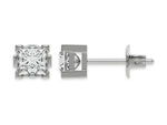 14k white gold Princess Diamond Earrings made with a princess cut diamond set in a four v prong setting
