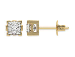14k Yellow gold Princess Diamond Earrings made with a princess cut diamond set in a four v prong setting