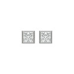 14k white gold lab grown princess cut diamond solitaire earrings in bezel