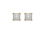 14k Yellow gold Princess Diamond Earrings made with a princess cut diamond set in a four v prong setting