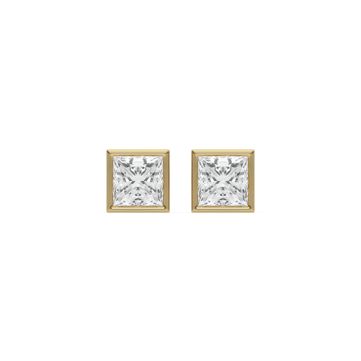 18k lab grown princess cut diamond solitaire earrings in bezel
