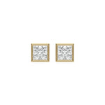18k lab grown princess cut diamond solitaire earrings in bezel