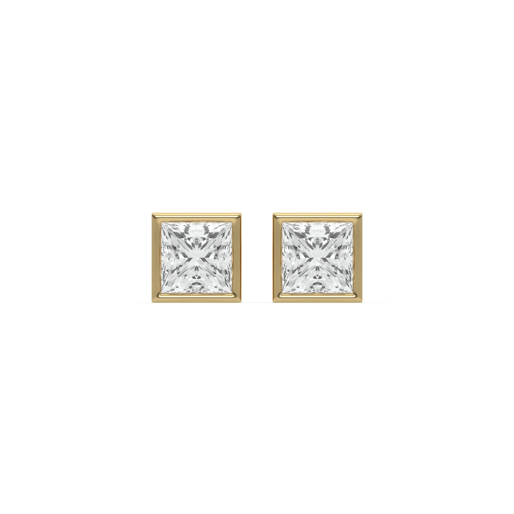 18k lab grown princess cut diamond solitaire earrings in bezel
