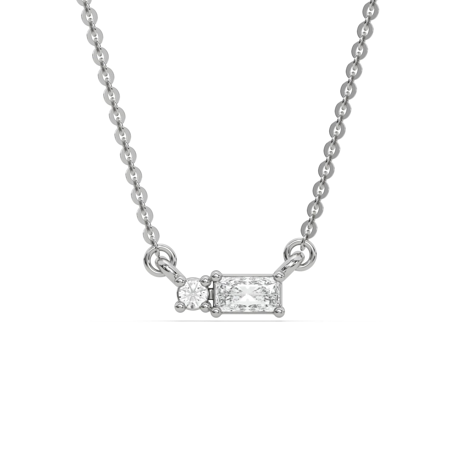 14K White Gold Radiant and Round Diamond Cluster Necklace