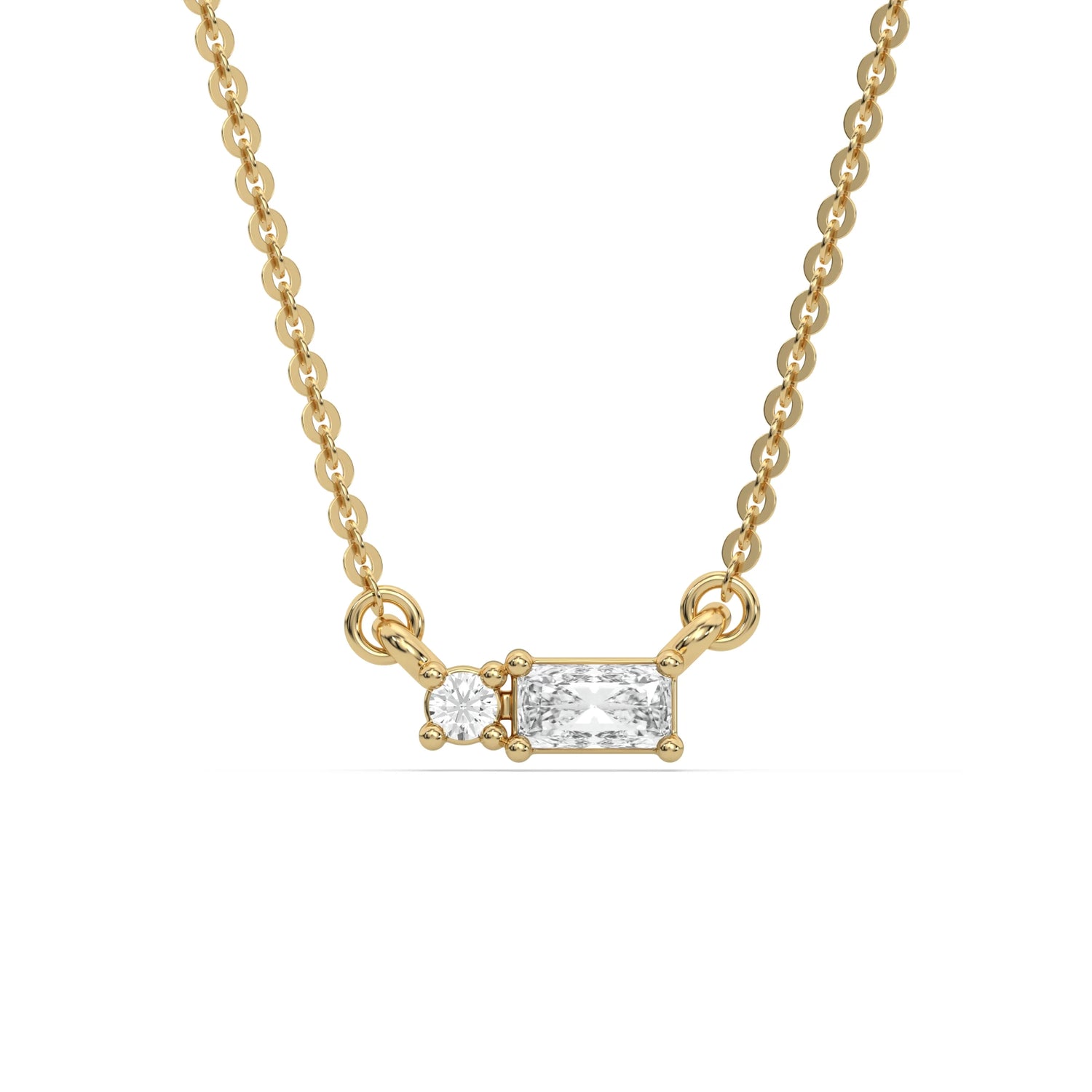 18K Yellow Gold Radiant and Round Diamond Cluster Necklace