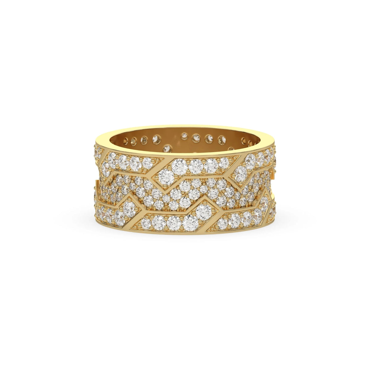 14K Yellow Gold Mens Round Diamond Cluster Eternity Ring