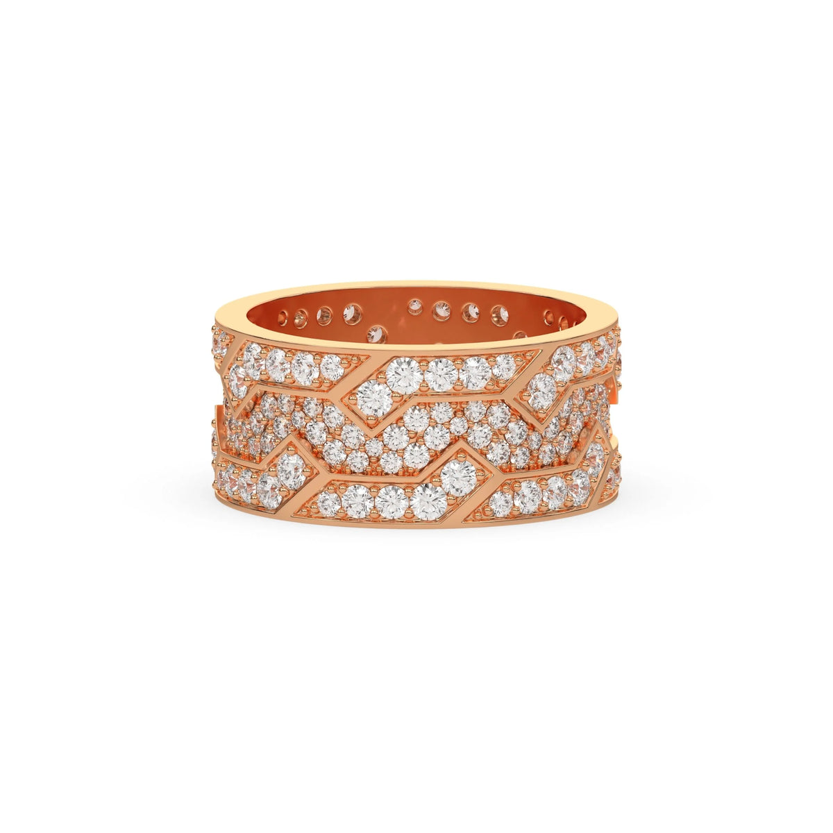 14K Rose Gold Mens Round Diamond Cluster Eternity Ring