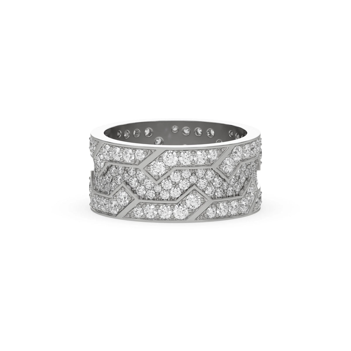 14K White Gold Mens Round Diamond Cluster Eternity Ring