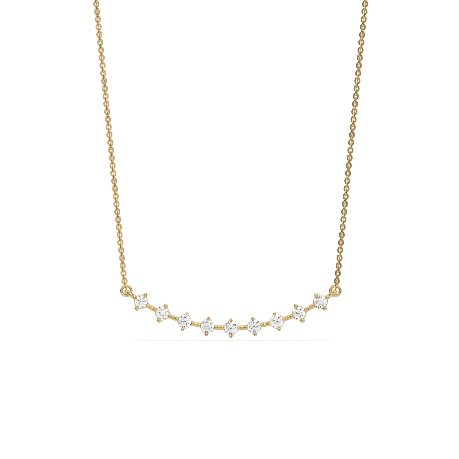 18K Yellow Gold Round Cut Diamond Curved Necklace