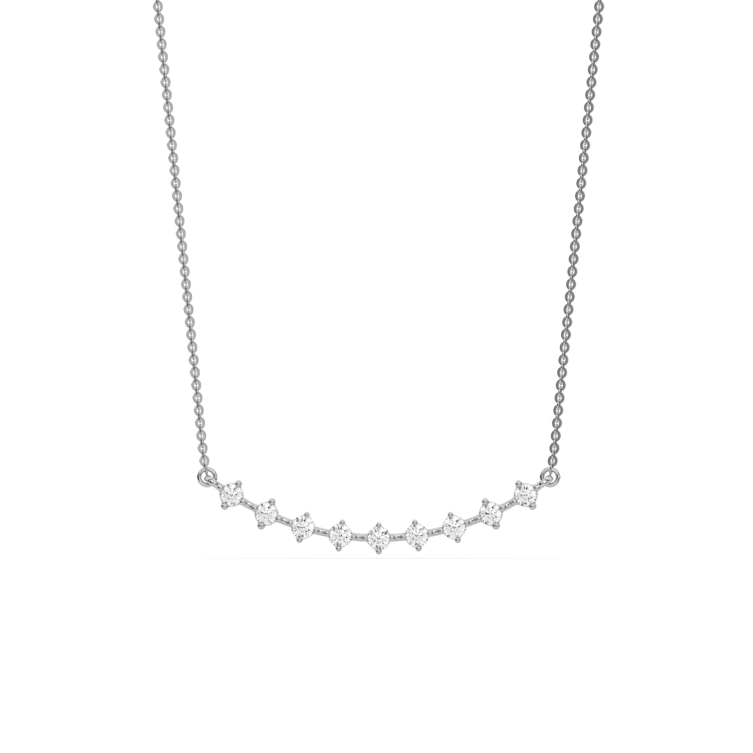 14K White Gold Round Cut Diamond Curved Necklace