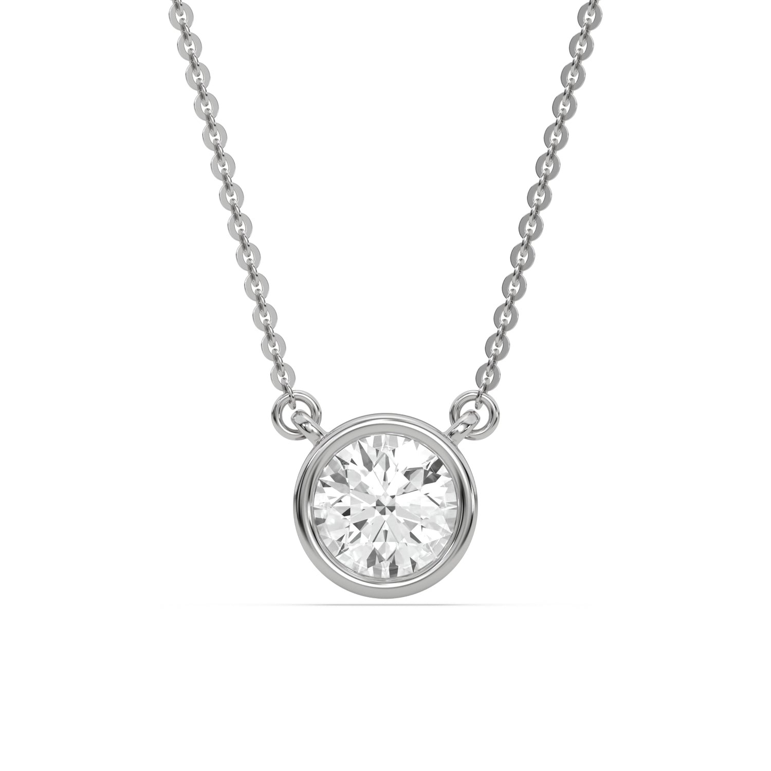 18K White Gold Round Solitaire Diamond Necklace