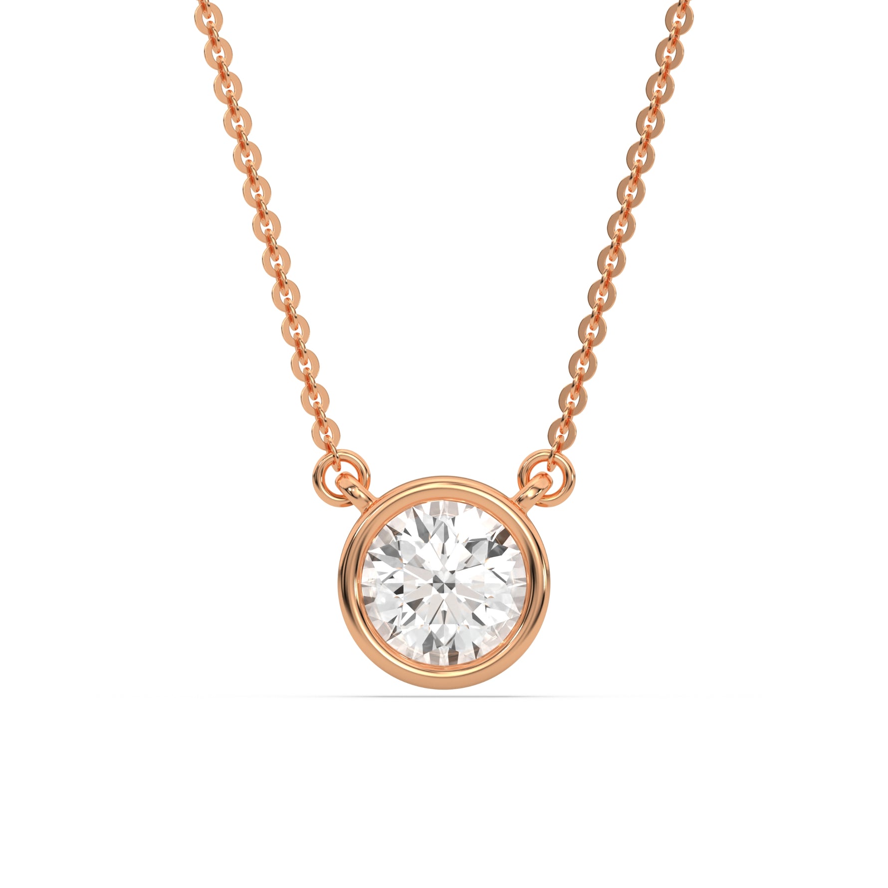 14K Rose Gold Natural Round Solitaire Diamond Necklace