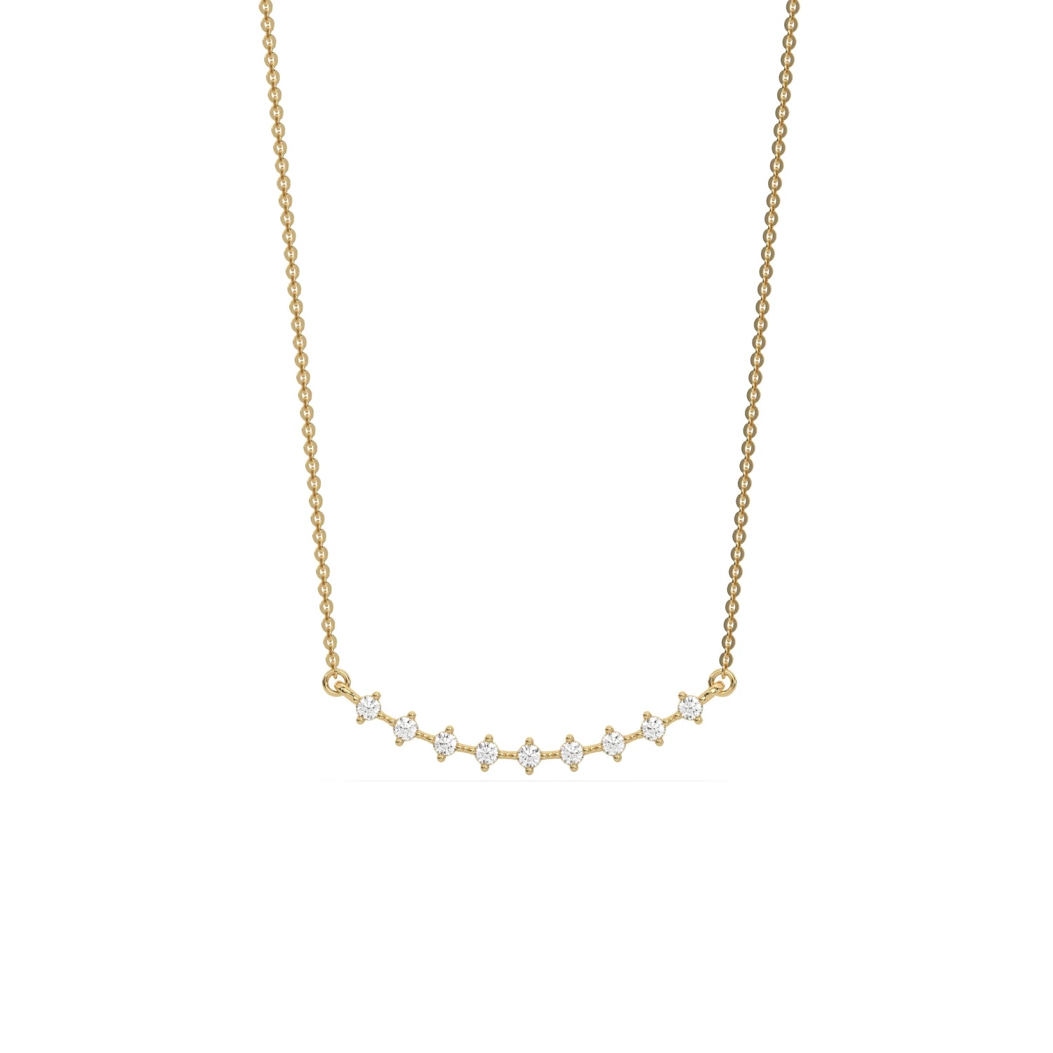 18K Yellow Gold Round Cut Diamond Curved Necklace